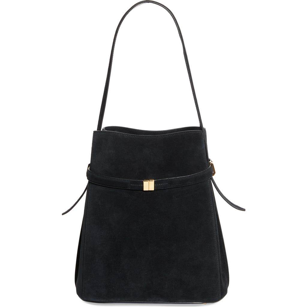 TOTEME Belted Suede Bucket Bag in Black  product