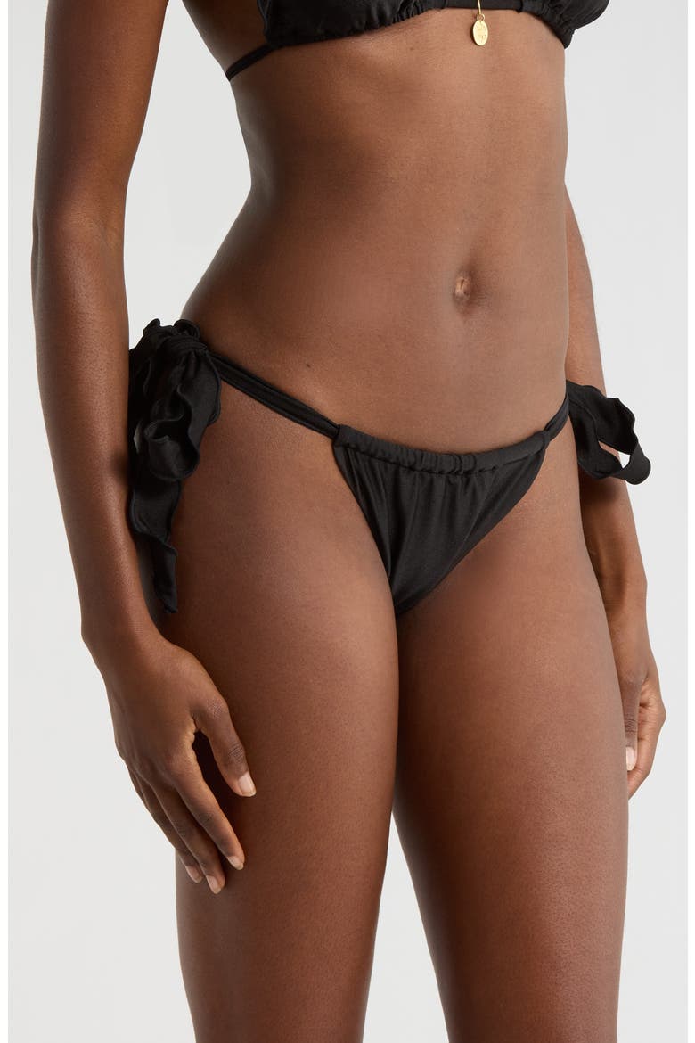 Lettuce Edge Ruched Tie Side Bikini Bottoms, Alternate, color, TWILIGHT BLACK