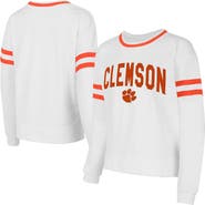 CONCEPTS SPORT Women's Concepts Sport  White Clemson Tigers Borough French Terry Arch Over Long Sleeve T-Shirt