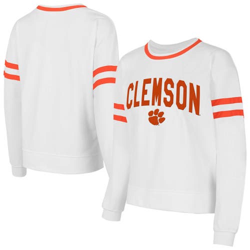 Concepts Sport White Clemson Tigers Borough French Terry Arch Over Long Sleeve T-shirt