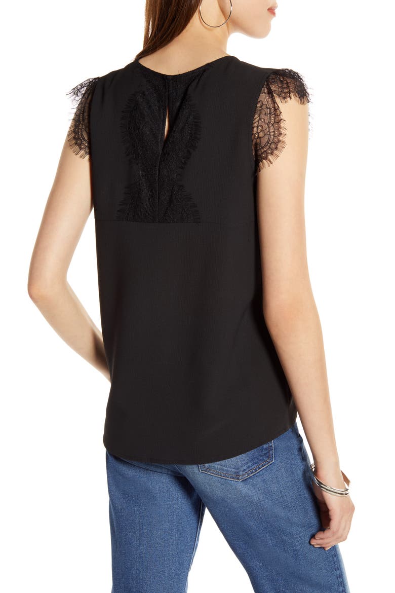 Lace Trim Top, Alternate, color, BLACK