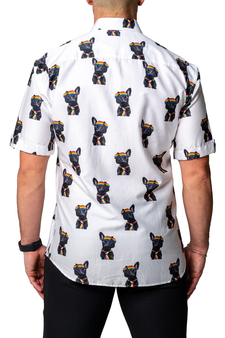 Galileo Glasses Dog Regular Fit Short Sleeve Button-Up Shirt, Alternate, color, WHITE