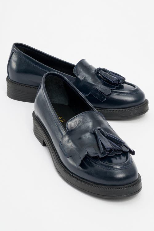 Forever & Always Shoes Milly Leather Tassel Loafer In Navy Patent Leather