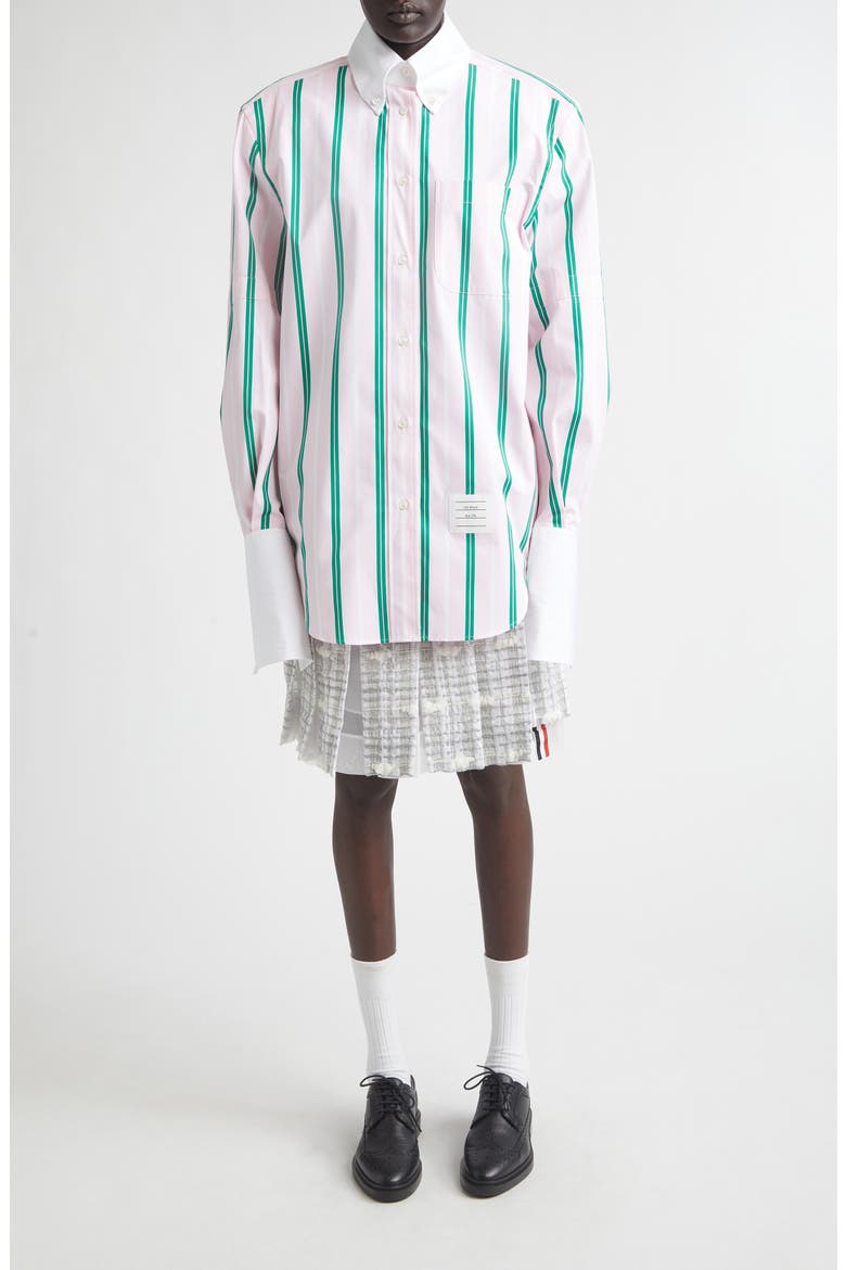 Repp Stripe Oversize Button Armband Cotton Poplin Button-Down Shirt, Alternate, color, LIGHT PINK