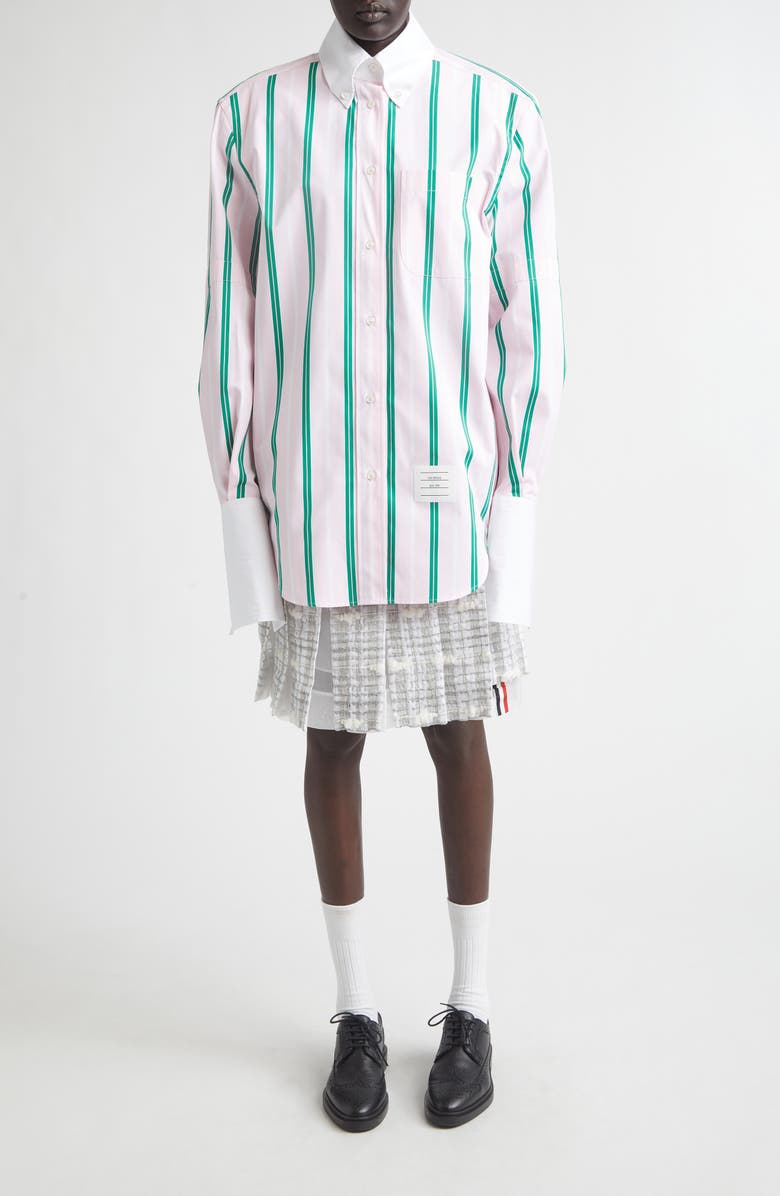 Thom Browne Low Rise Pleated Tweed Skirt, Alternate, color, Medium Grey