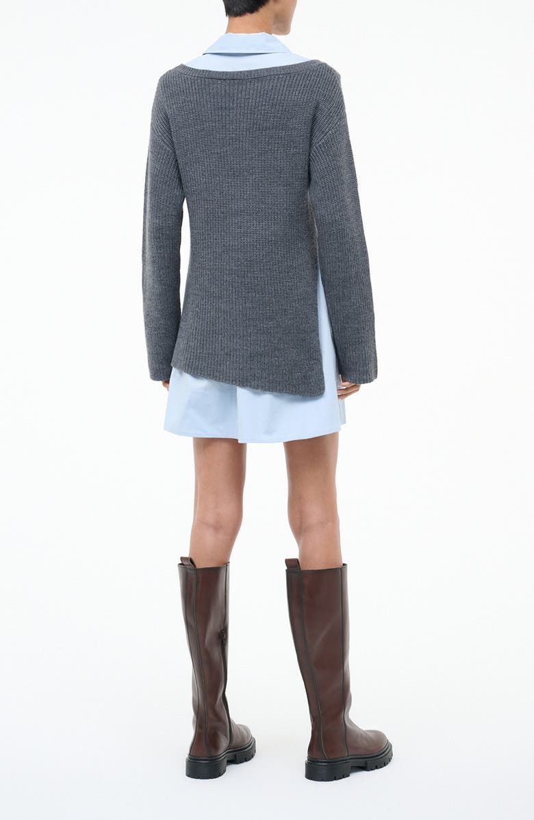 STAUD Dane Layered Long Sleeve Mixed Media Dress, Alternate, color, Charcoal/ Glacier