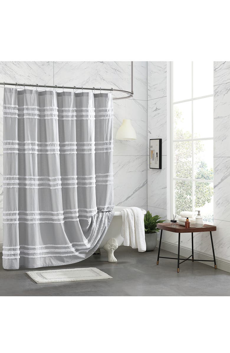 DKNY Chenille Stripe Shower Curtain, Main, color, Grey
