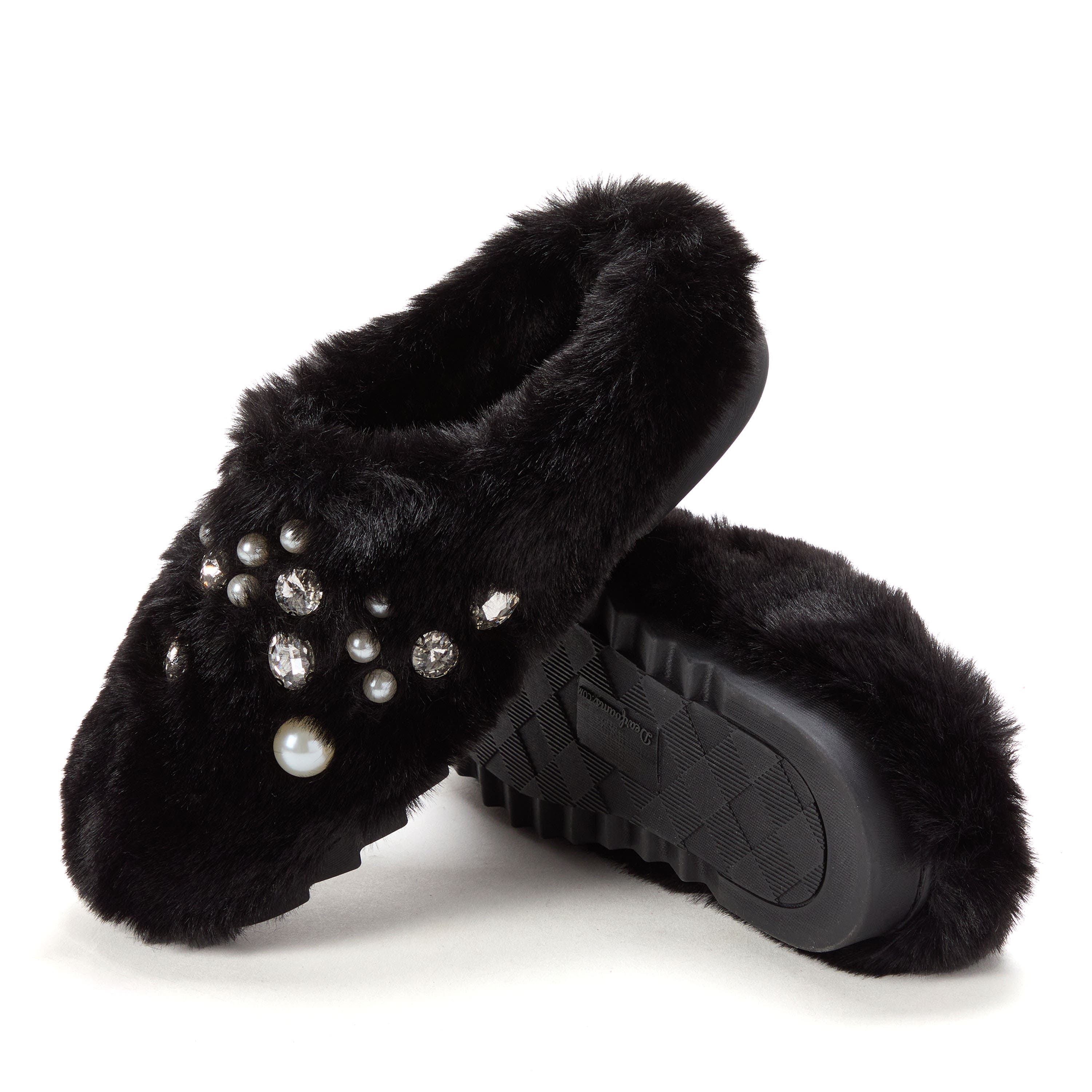 Annabelle Pile Clog With Embellishment Slippers, Alternate, color, BLACK