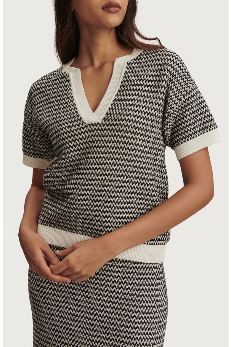 Dora Short Sleeve Cotton Sweater, Main, color, SNOW WHITE / BLACK