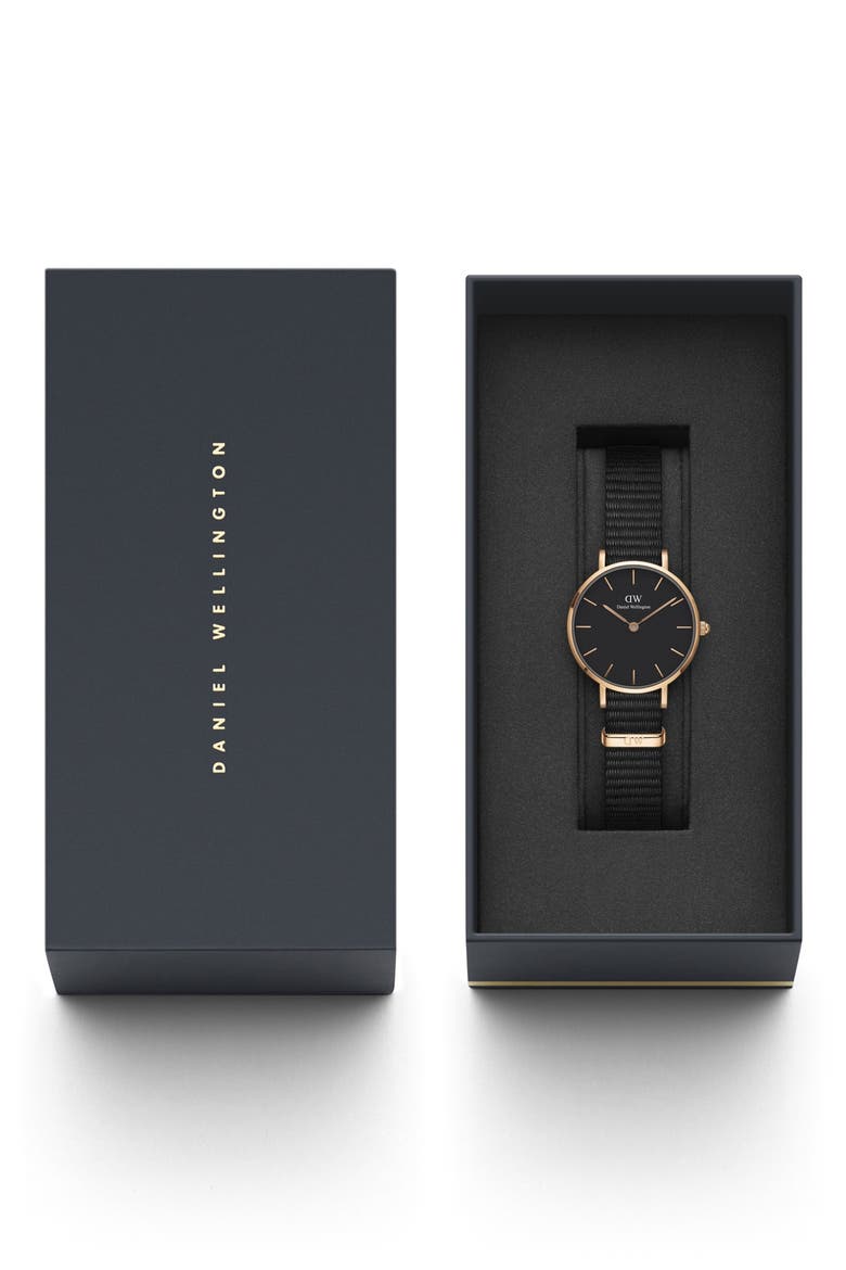 Classic Petite NATO Strap Watch, 28mm, Alternate, color, BLACK/ ROSE GOLD