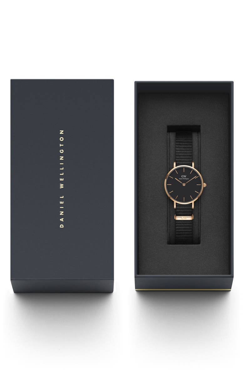 Daniel Wellington Classic Petite NATO Strap Watch, 28mm, Alternate, color, Black/ Rose Gold
