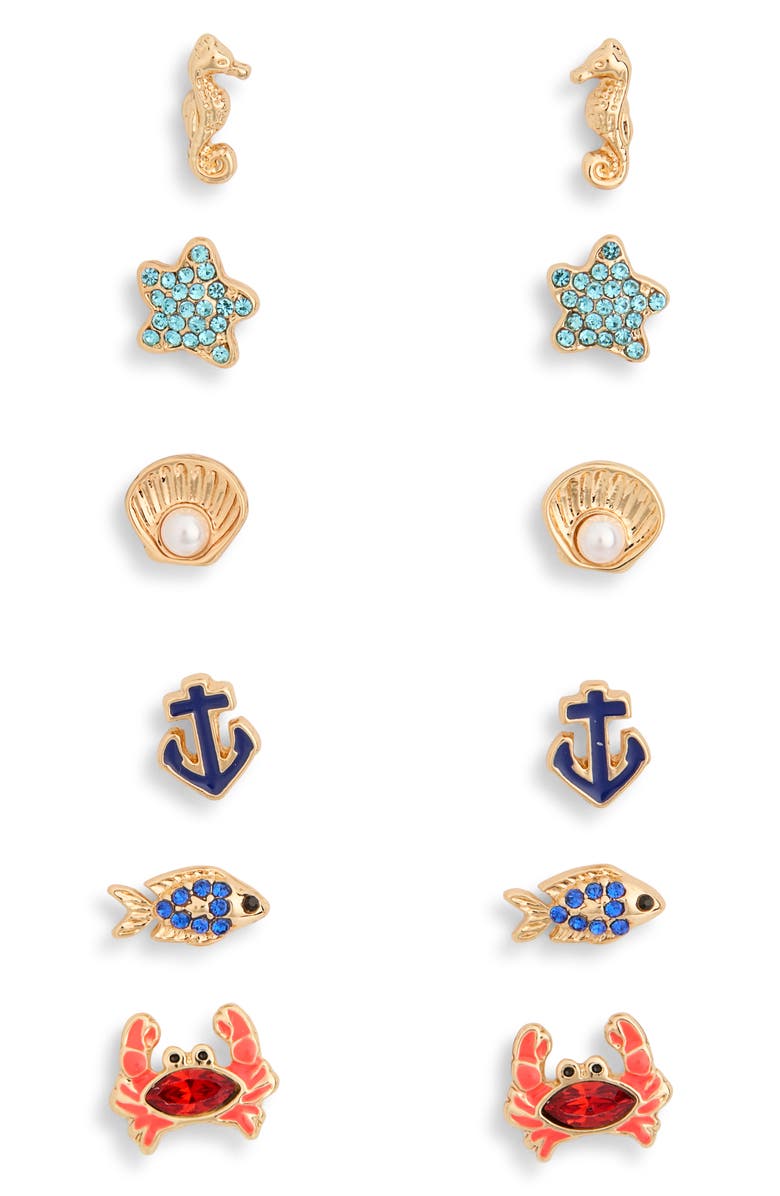 Leith Set of 6 Sealife Stud Earrings, Main, color,