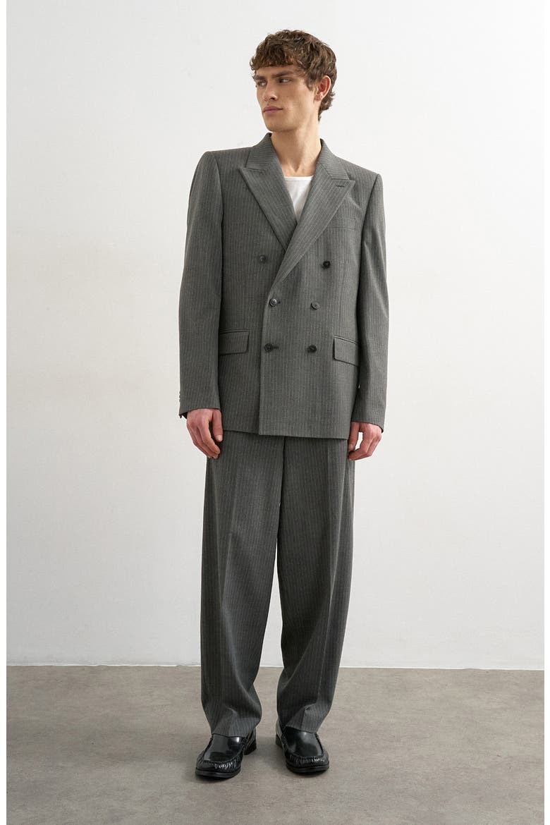 Pinstripe Double Breasted Sport Coat, Alternate, color, CHARCOAL