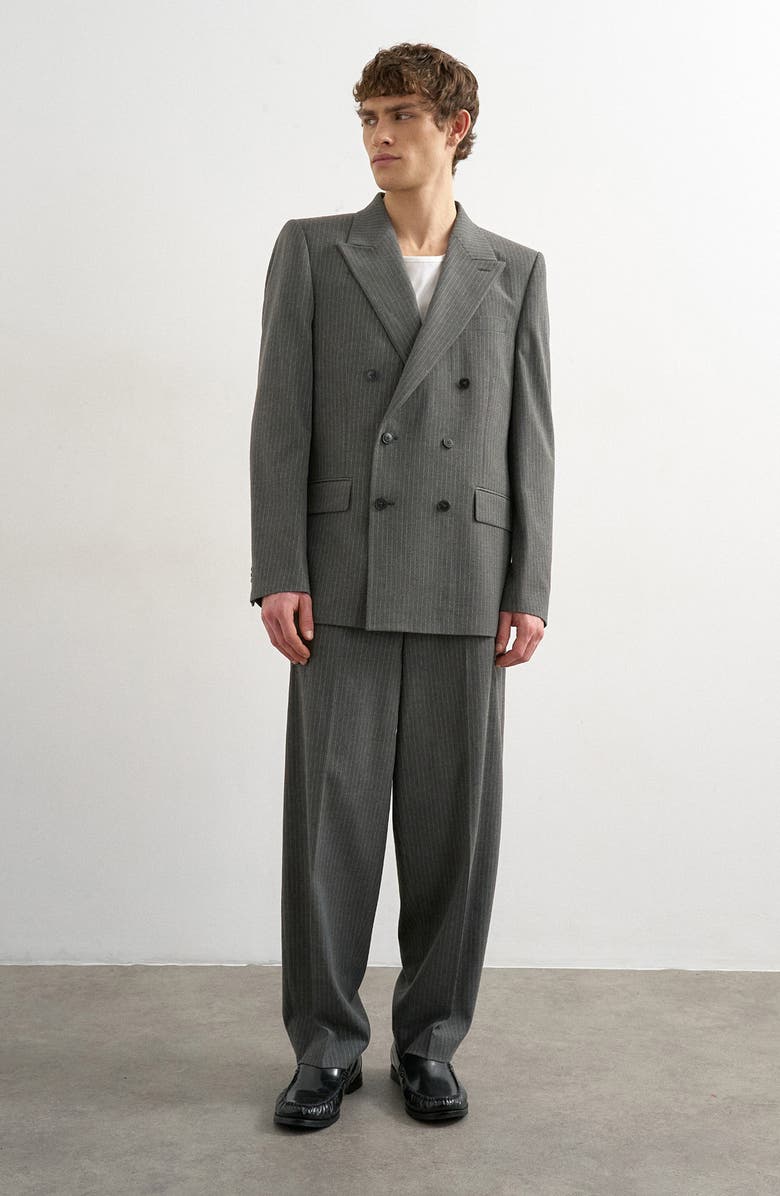 Topman Pinstripe Double Breasted Sport Coat, Alternate, color, Charcoal