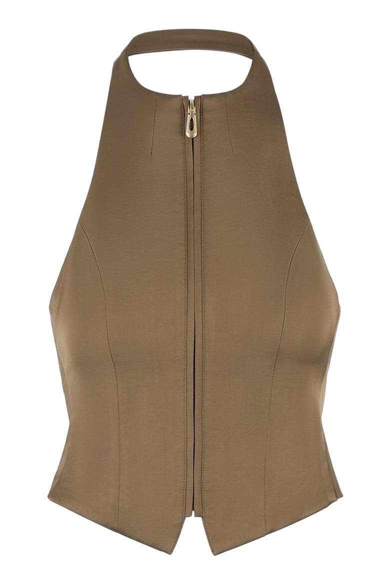 Claudette Satin Halterneck Backless Top, Alternate, color, Dark Olive