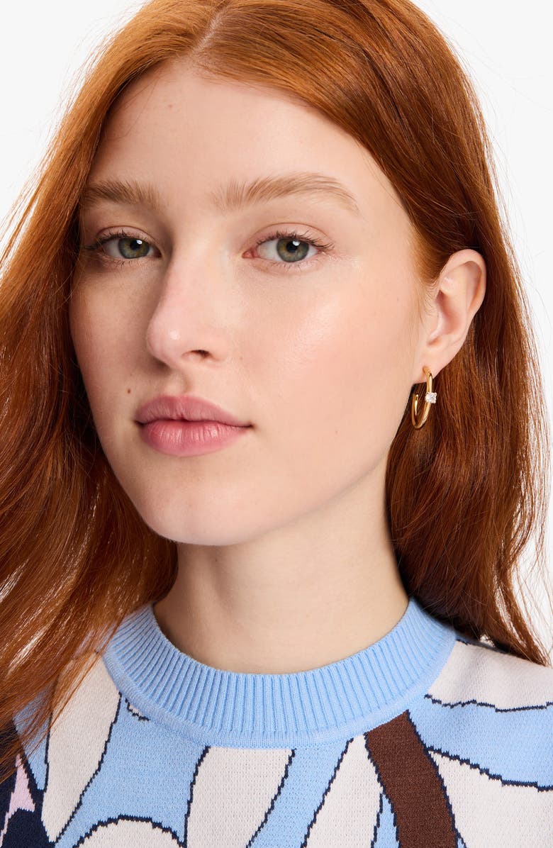 Kate Spade New York cubic zirconia hoop earrings, Alternate, color, Clear/ Gold.
