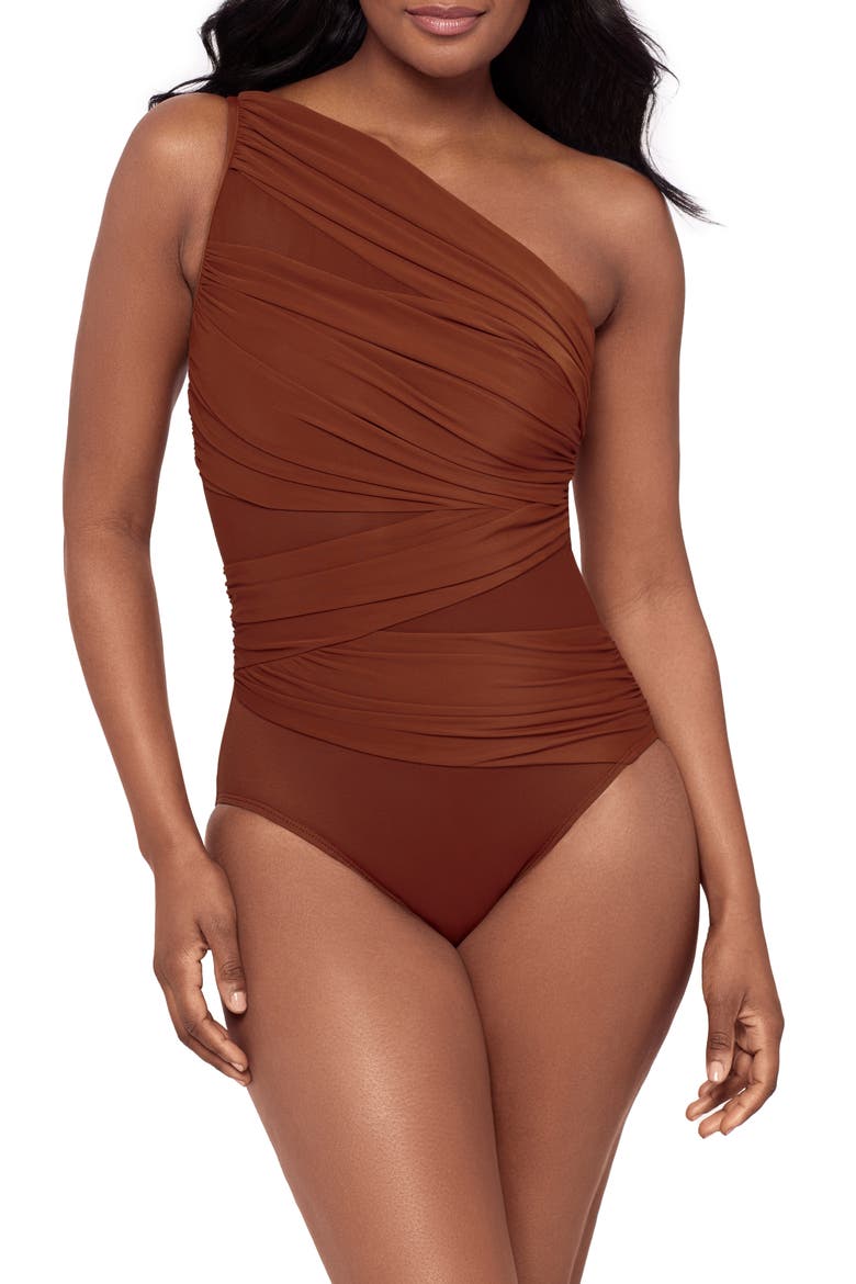 Jena One-Shoulder One-Piece Swimsuit, Main, color, COPPER BROWN