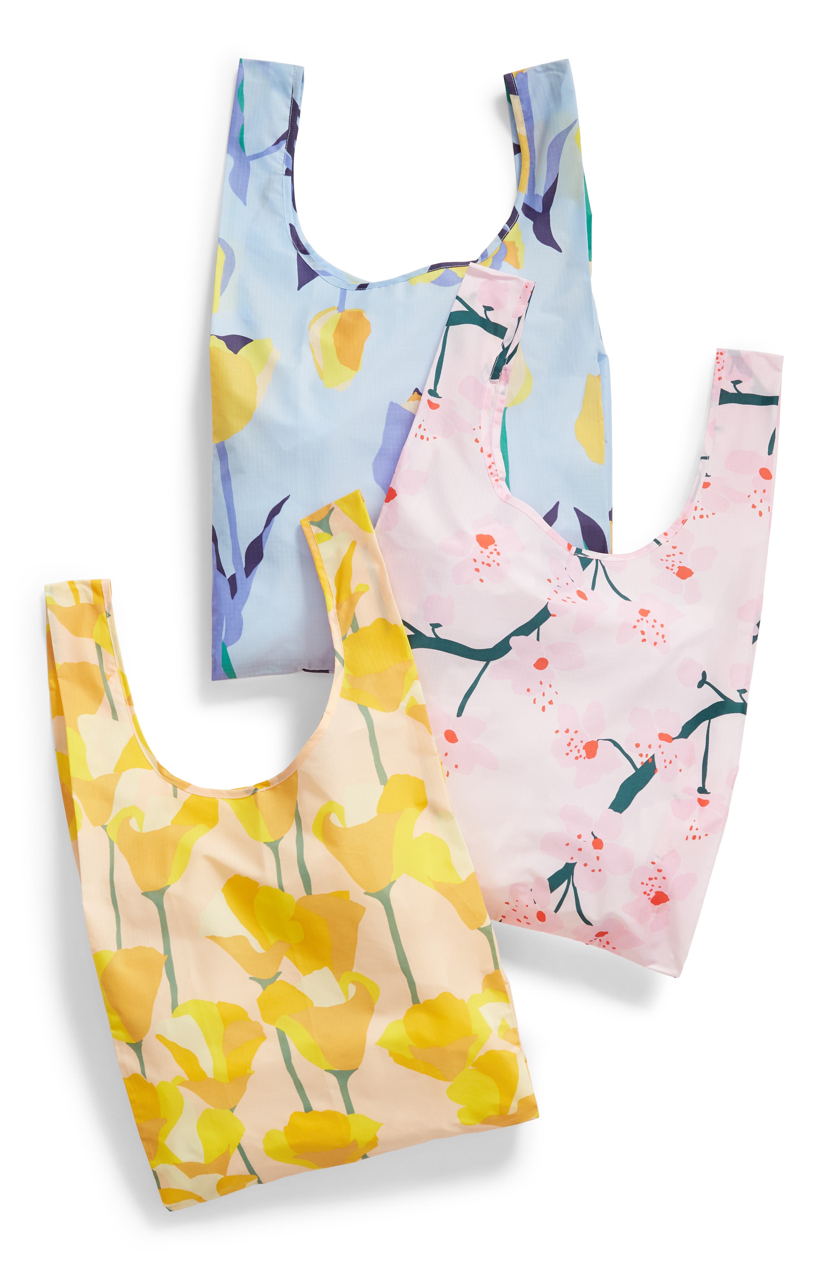 Baggu Spring Flowers Set of 3 Nylon Totes, Main, color, 