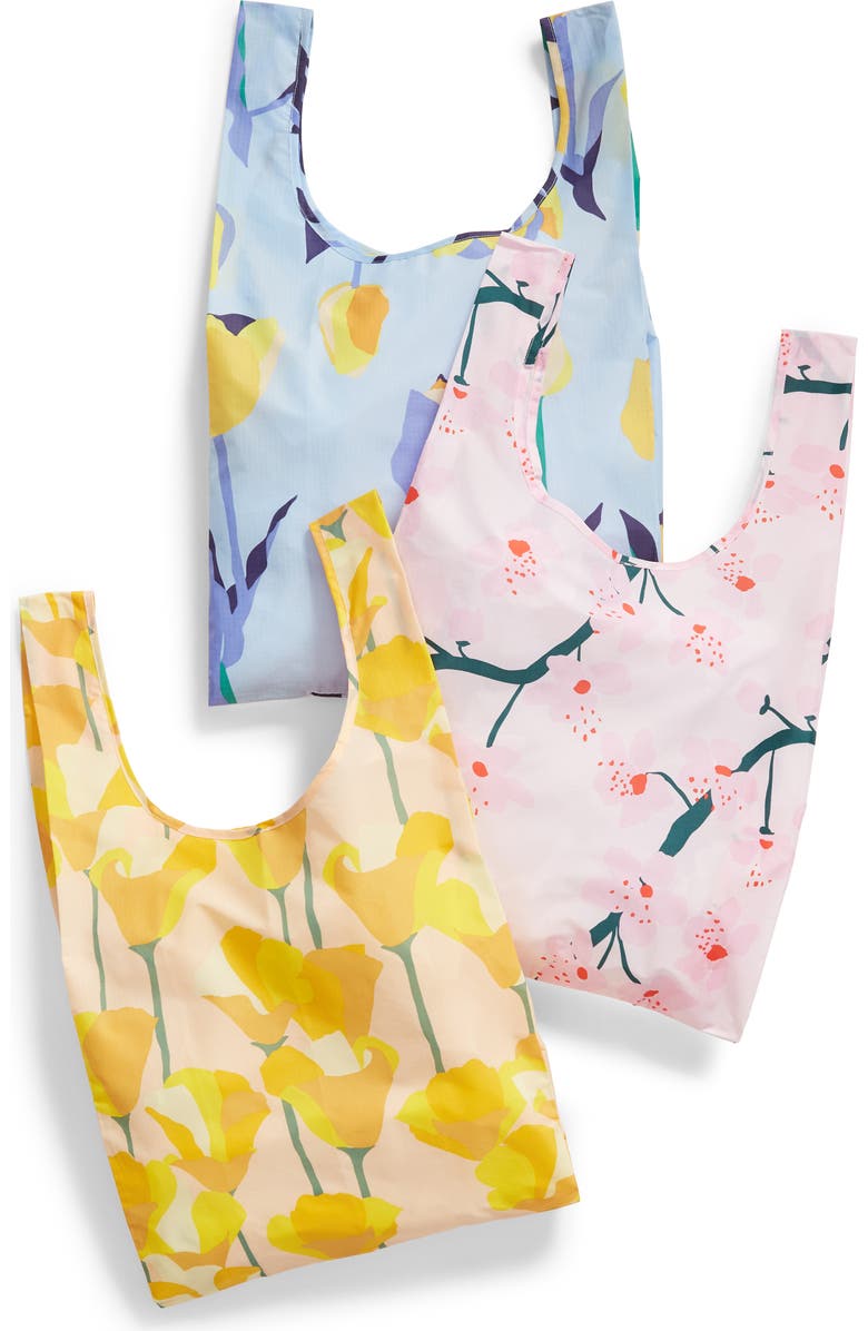 Baggu Spring Flowers Set of 3 Nylon Totes, Main, color,