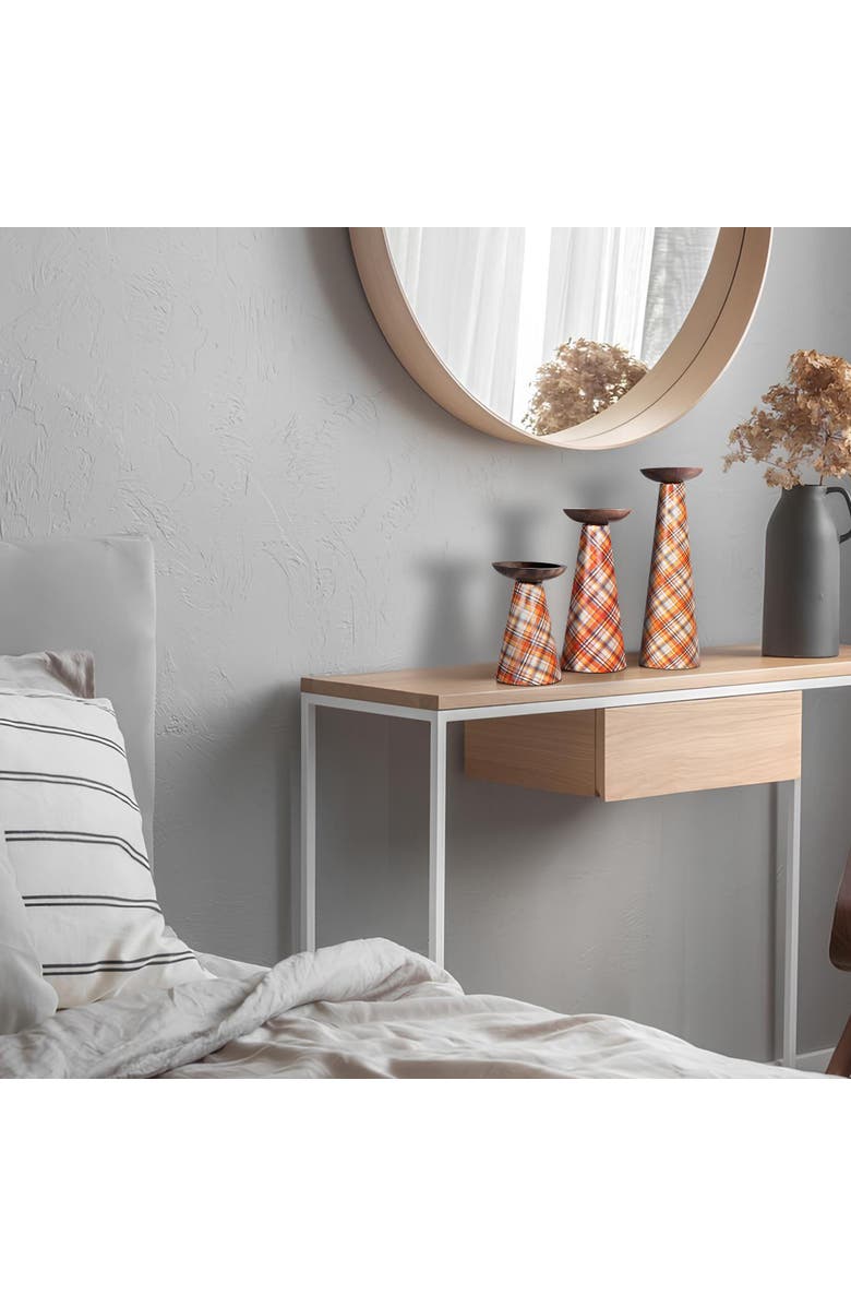 Mela Artisans Plaid Pillar Candleholder Set - Ochre, Alternate, color, Ochre