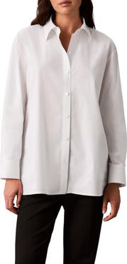 Calvin Klein Solid Poplin Straight Hem Shirt