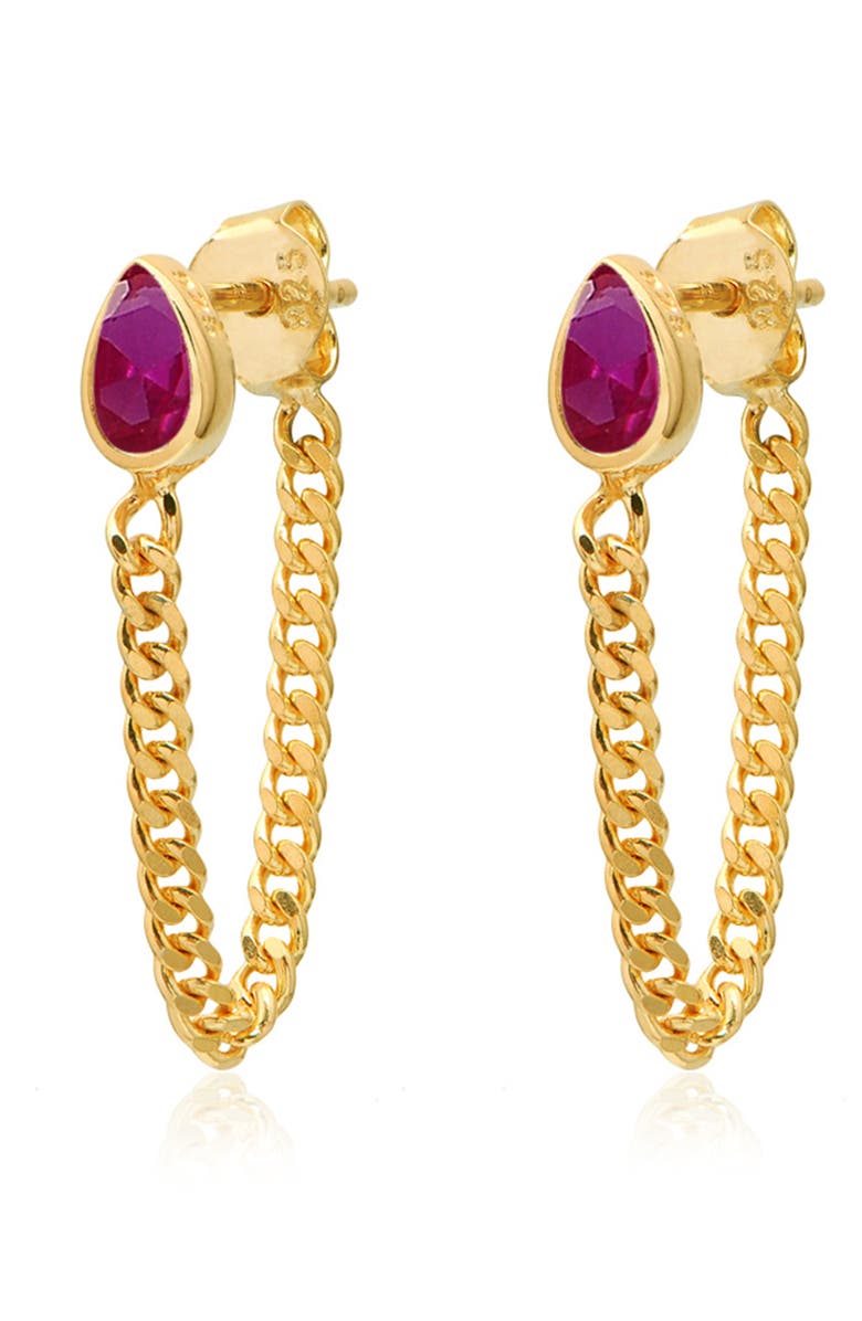 GABI RIELLE GABBI RIELLE 14K Gold Plated Sterling Silver & Pink Sapphire Chain Drop Earrings, Main, color, 
