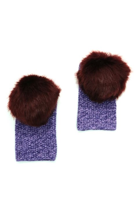 Faux Fur Pom Cashmere Tweed Fingerless Gloves