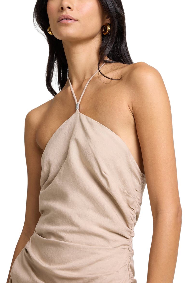Air Linen Ruched Halter Dress, Alternate, color, JUTE