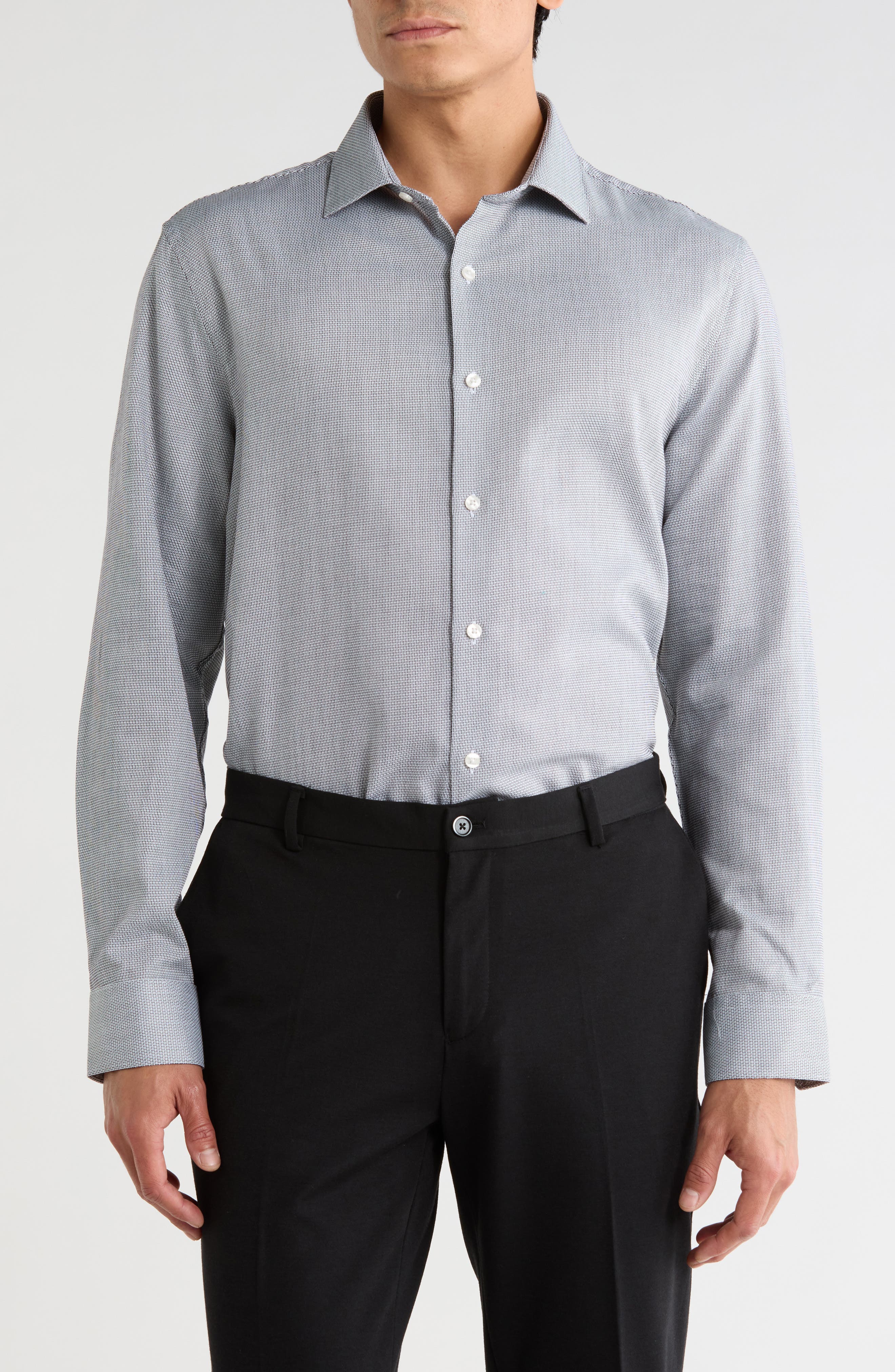 Parallel Textured Twill Button-Up Shirt