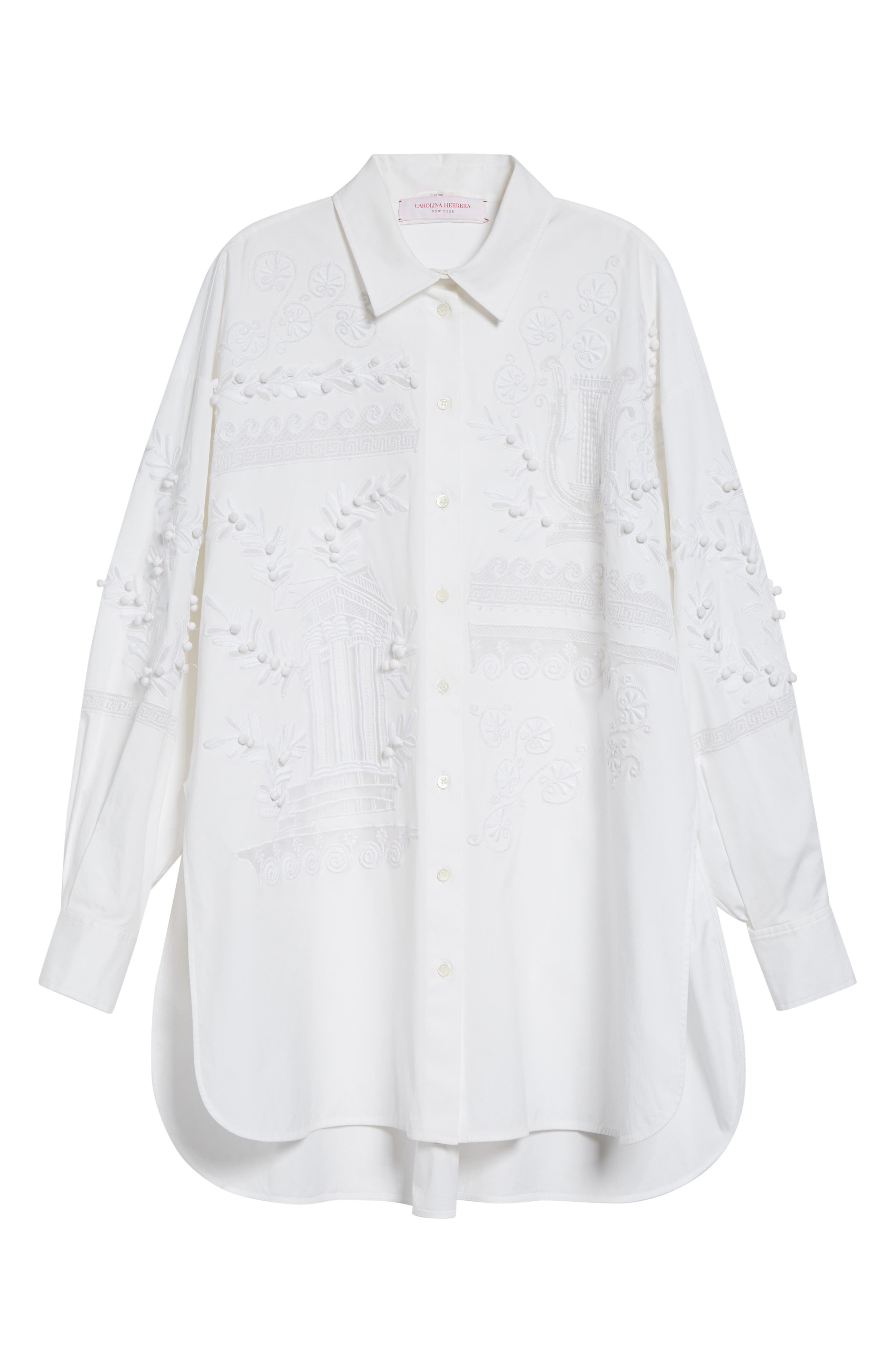 Carolina Herrera Oversize Embroidered Stretch Cotton Button-Up