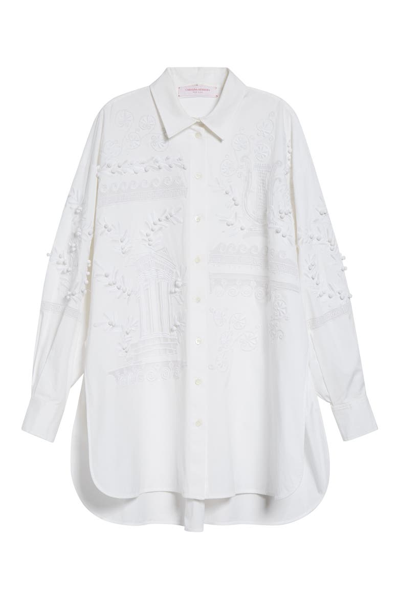 Oversize Embroidered Stretch Cotton Button-Up Shirt, Alternate, color, WHITE