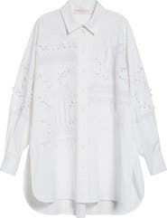 Carolina Herrera Oversize Embroidered Stretch Cotton Button-Up Shirt