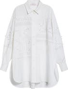 Carolina Herrera Oversize Embroidered Stretch Cotton Button-Up Shirt
