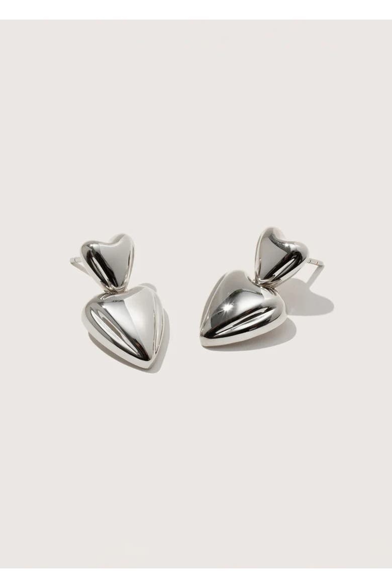 Heart Drop Earrings, Main, color, Silver