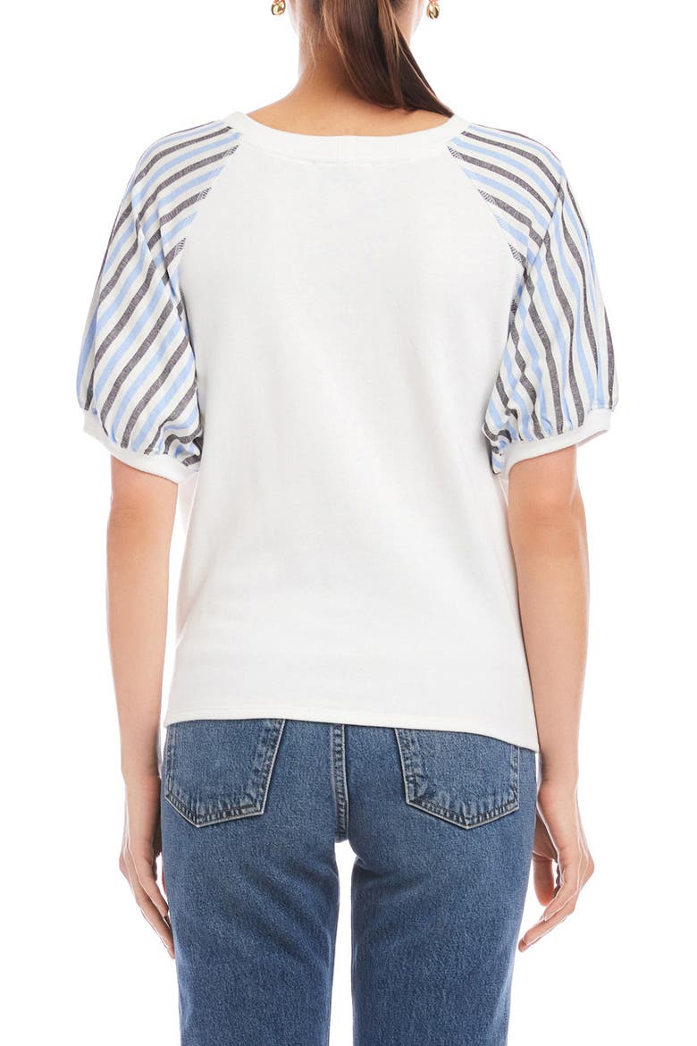 Jami Contrast Sleeve Tie Front Organic Cotton Top, Alternate, color, OFF WHITE