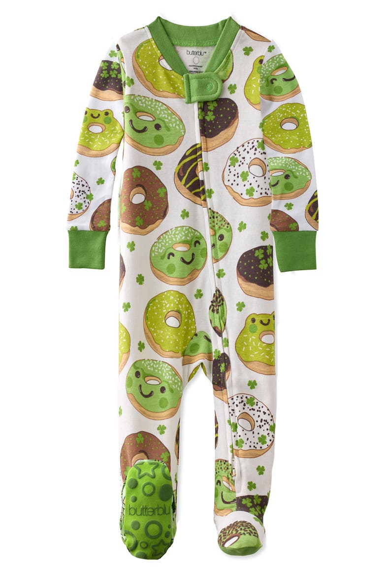 Cruz One-Piece Fitted Organic Cotton Footie Pajamas, Main, color, FROGGIE SWEETS