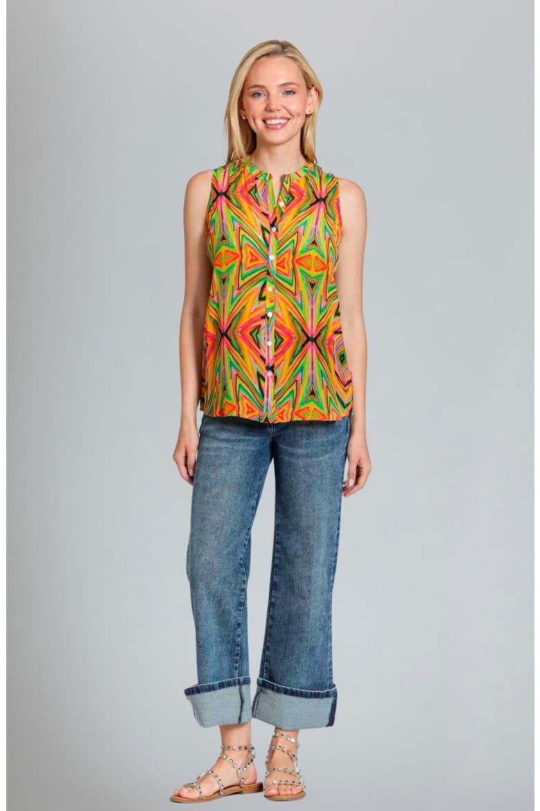 Sleeveless Button-Up Shirt, Alternate, color, GREEN MULTI