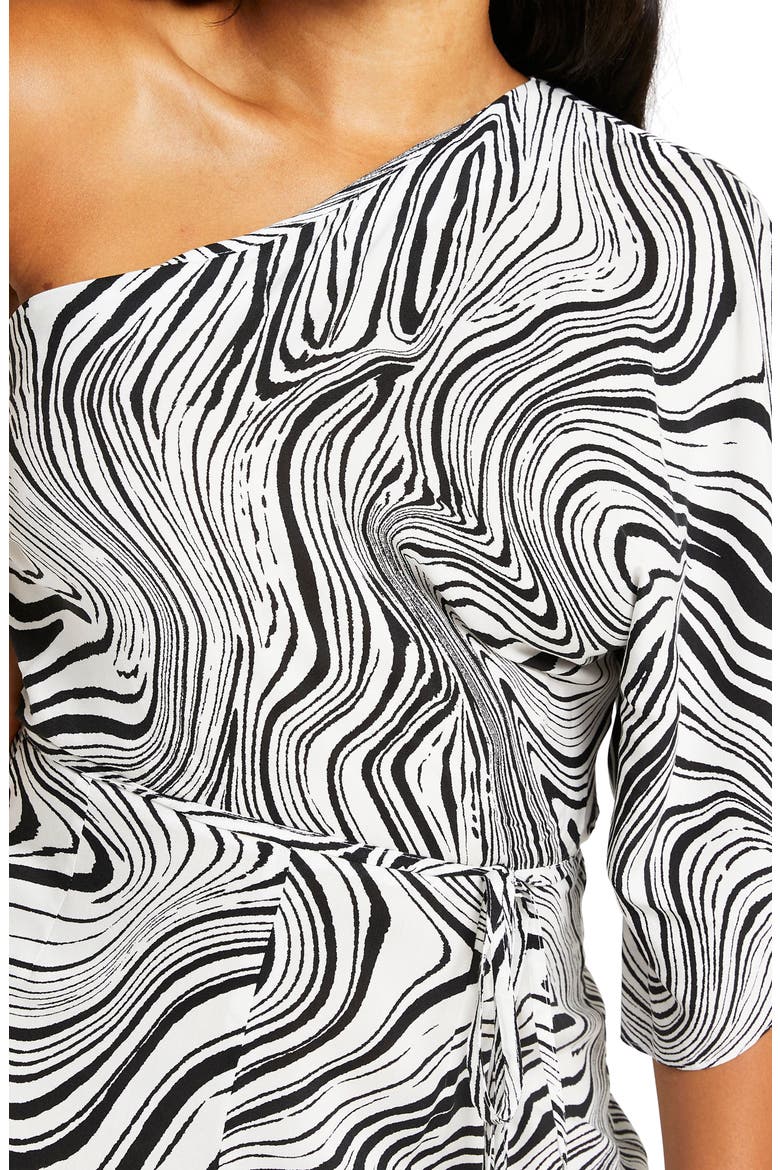 Black Marble Print One-Shoulder Jumpsuit, Alternate, color, BLACK/ WHITE