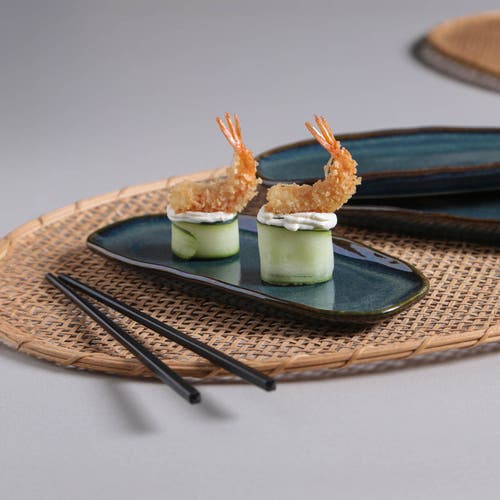 Porto Brasil Shallow Organic Oval Platter Mini Set Of 4 In Blue