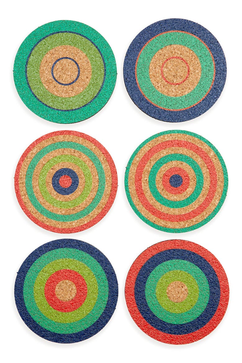 Set of 6 Cork Coasters, Main, color, GREEN/ RED/ BLUE