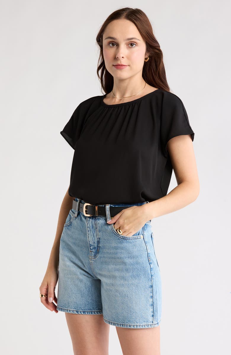 NORDSTROM RACK Gathered Neck Top, Main, color, Black