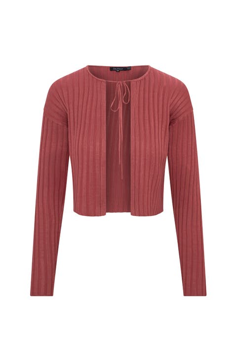 Cropped Tie Front Open Knit Cardigan