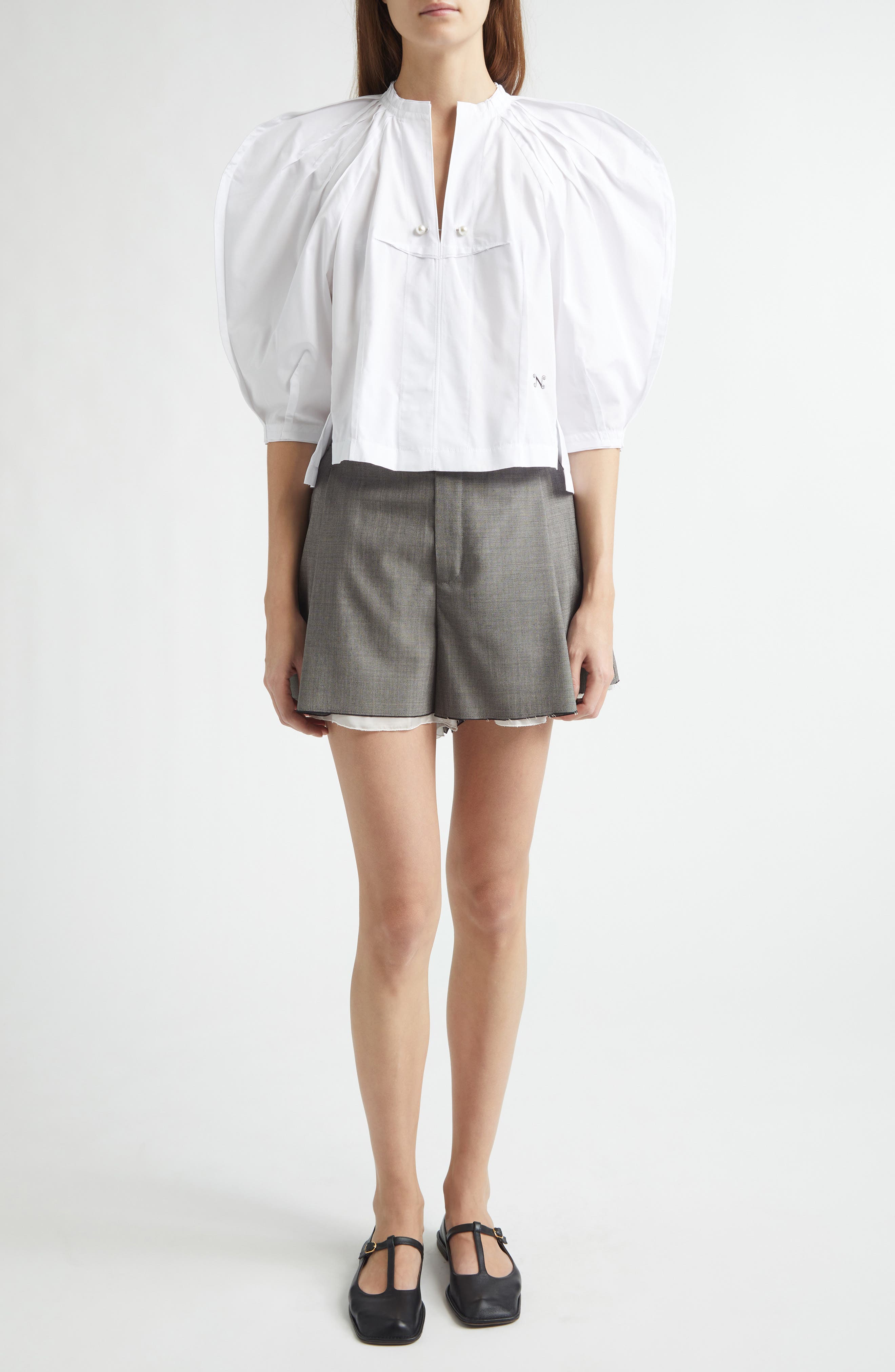 Split Virgin Wool Blend Shorts - image 2