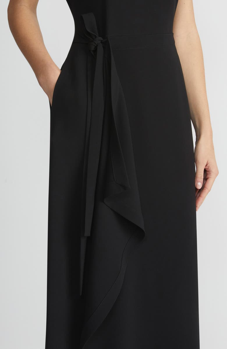 Lafayette 148 New York Tie Front Draped Crepe Dress, Alternate, color, Black