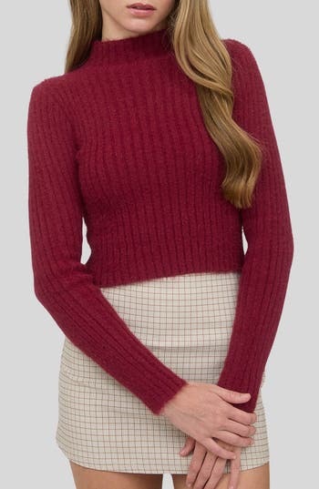 Blu Pepper Mock Neck Crop Sweater In Red