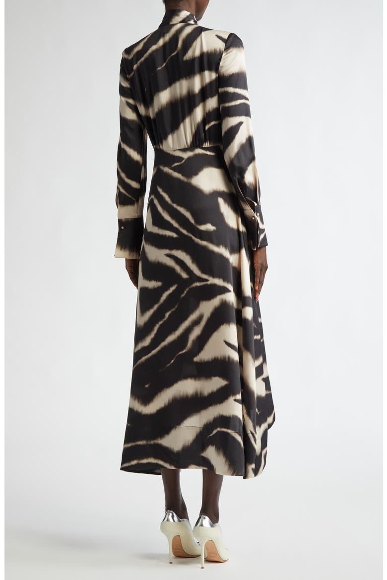 Zebra Print Long Sleeve Pussy Bow Maxi Dress, Alternate, color, PINK BLUSH/ BLACK MULTI