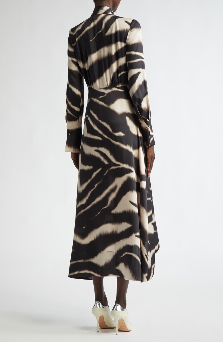 ST. JOHN Zebra Print Long Sleeve Pussy Bow Maxi Dress, Alternate, color, 