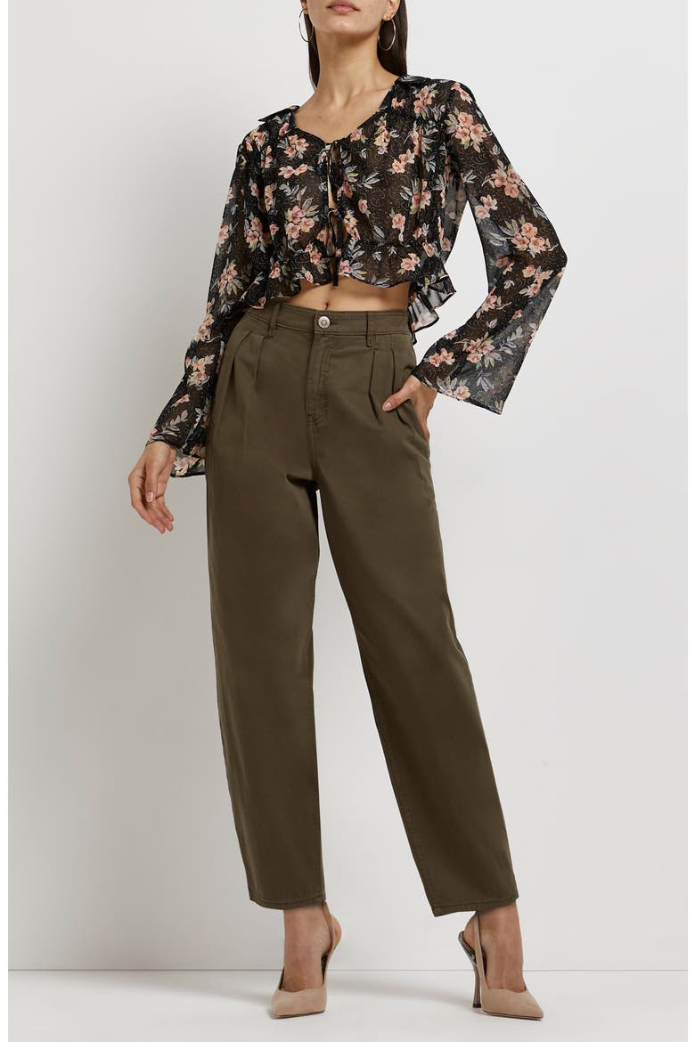 Print Tie Front Crop Blouse, Alternate, color, BLACK