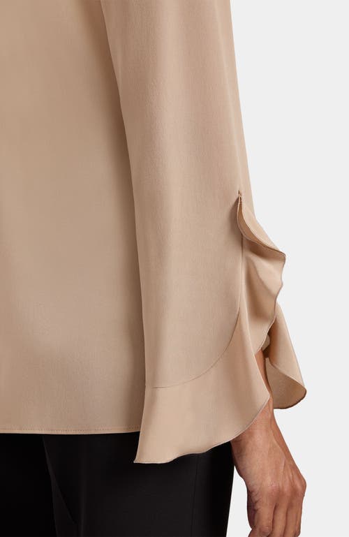 Santorelli Sienna Long Sleeve Silk Blouse With Neck Tie In Neutral