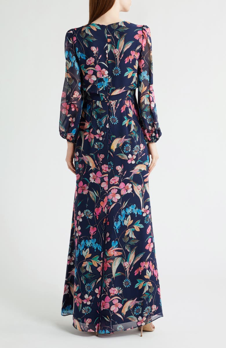 Eliza J Floral Long Sleeve Cascade Ruffle Maxi Dress, Alternate, color, 